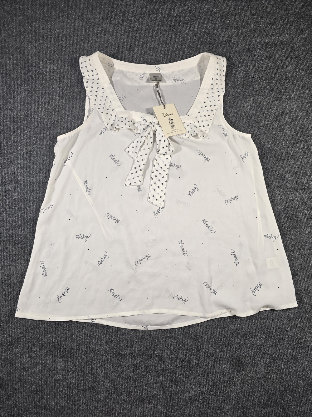 Disney x Lauren Conrad Minnie Mouse Script Bow Tank Top Women's M NWT